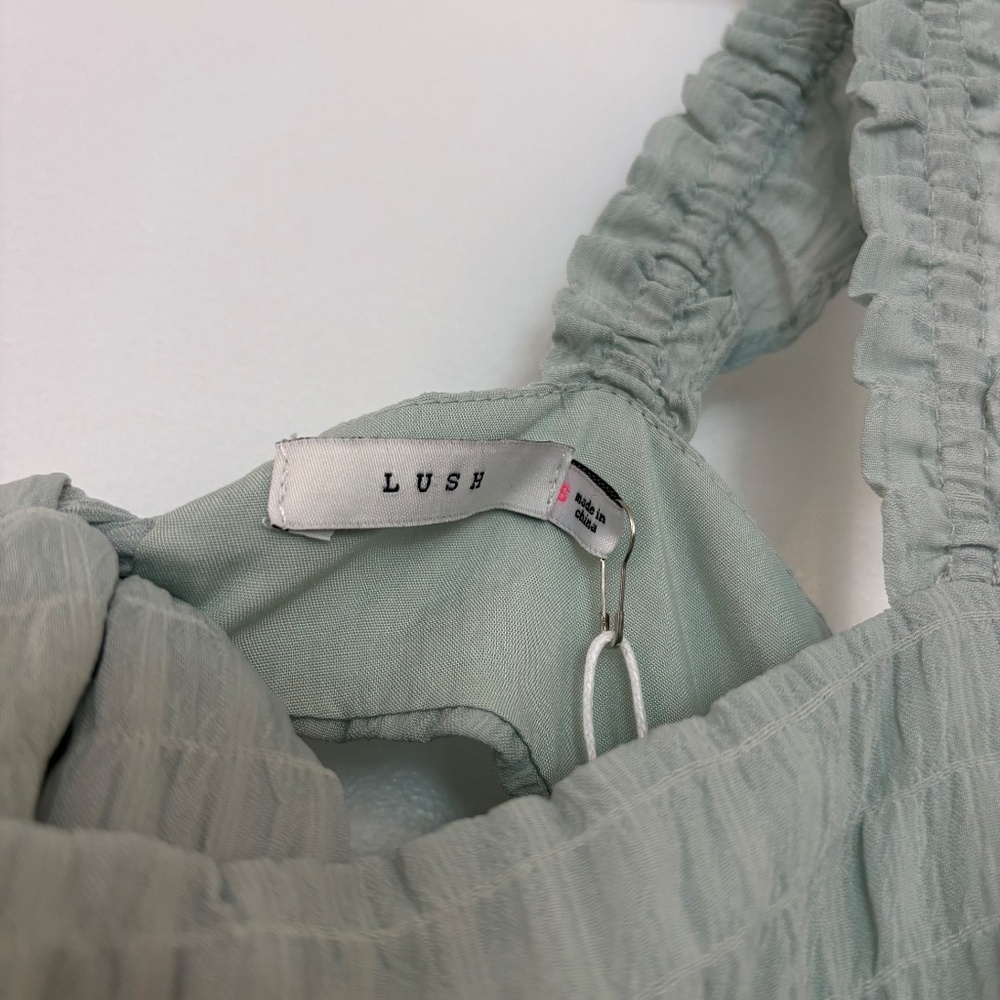NWT Lush Dreamiest Darling Mint Smocked Tie-Back Tiered Midi Dress - Picture 7 of 12